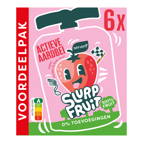 Foto van Servero Slurpfruit actieve aardbei op witte achtergrond