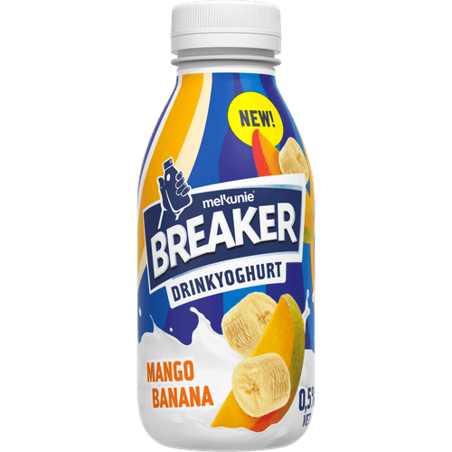 Foto van Melkunie Breaker drinkyoghurt mango banaan op witte achtergrond