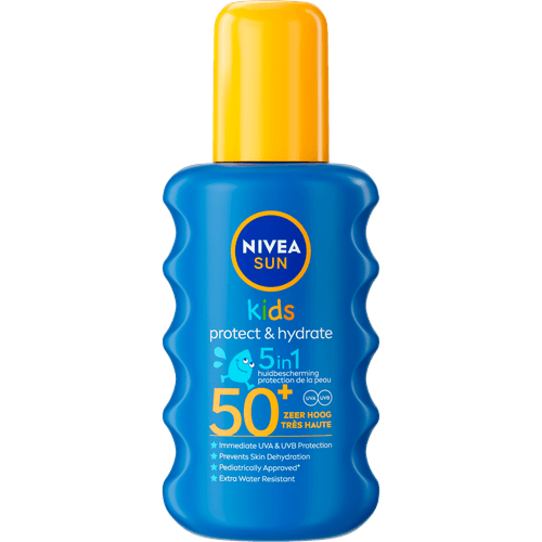 Foto van Nivea Kids spray factor 50 op witte achtergrond