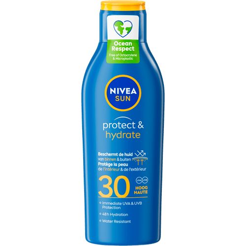 Foto van Nivea Sun protect&hydrate zonnemelk factor 30 op witte achtergrond