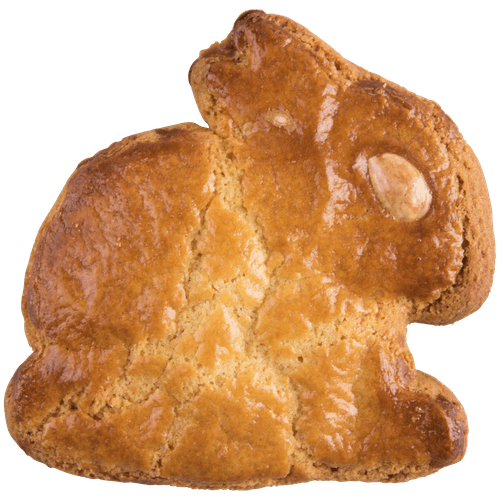 Foto van Vers afbak Haas gevulde koek op witte achtergrond