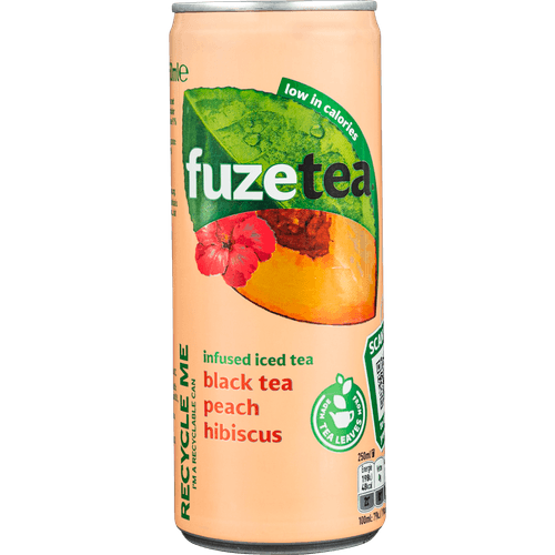 Foto van Fuze tea Ice tea perzik hibiscus 4x25 cl op witte achtergrond