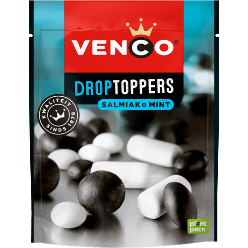 Foto van Venco Droptoppers salmiak-mint op witte achtergrond