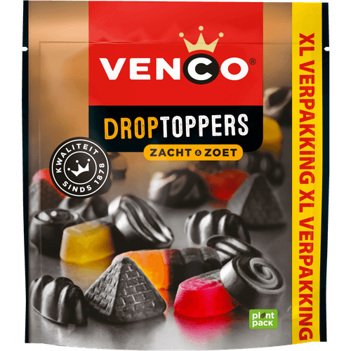 Foto van Venco Droptoppers zacht zoet op witte achtergrond