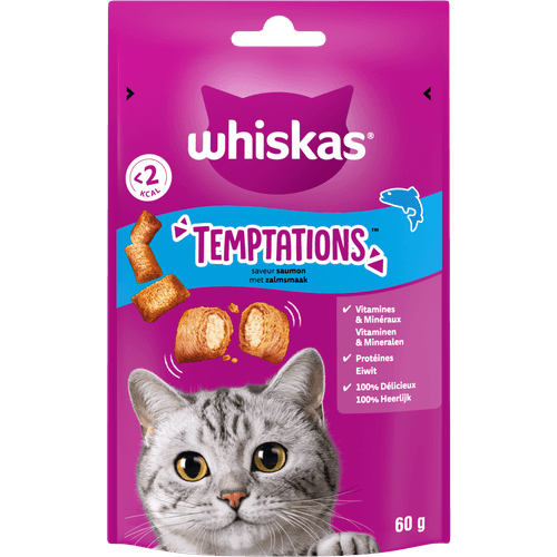 Foto van Whiskas Kattensnacks temptations zalm op witte achtergrond