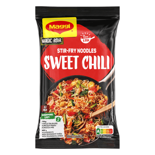 Foto van Maggi Roerbaknoedels sweet chili op witte achtergrond