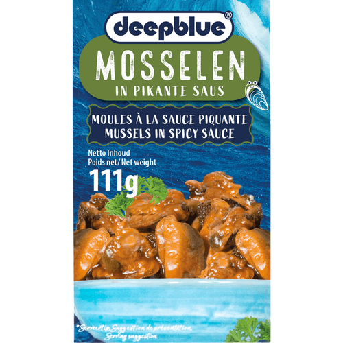 Foto van Deepblue Mosselen in pikante saus op witte achtergrond