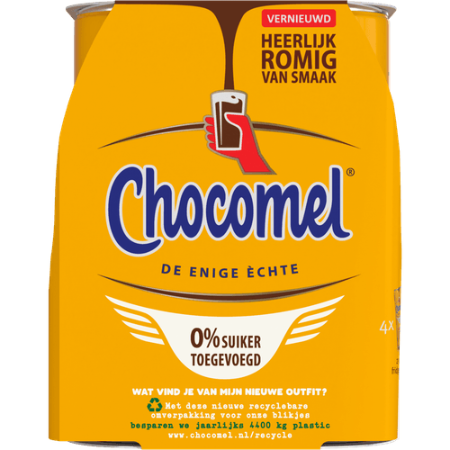 Foto van Chocomel Chocolademelk 0% 4x25 cl op witte achtergrond