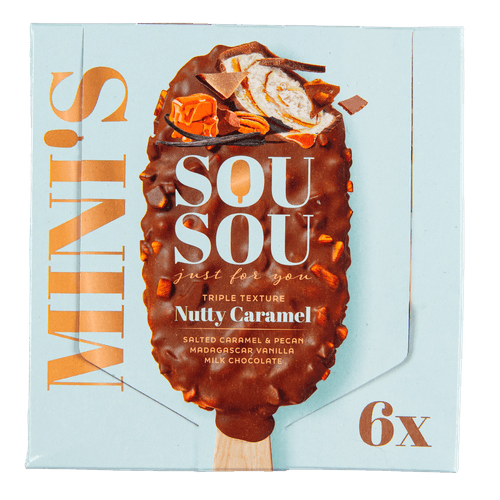 Foto van Sou Sou Nutty caramel mini 6 st. op witte achtergrond
