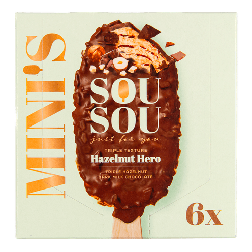 Foto van Sou Sou Hazelnut hero mini 6 st. op witte achtergrond