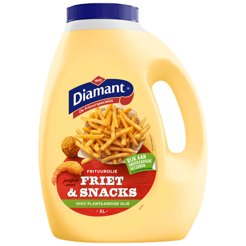 Foto van Diamant Frituurolie friet en snacks op witte achtergrond