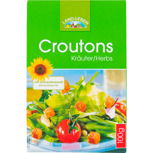 Foto van Land Leben Croutons kruiden op witte achtergrond