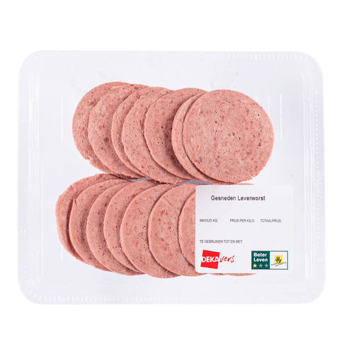 Foto van DekaVers Gesneden leverworst op witte achtergrond