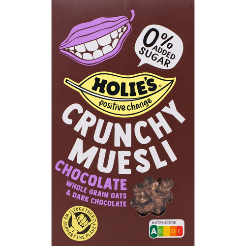 Foto van Holie's Crunchy muesli chocolate op witte achtergrond
