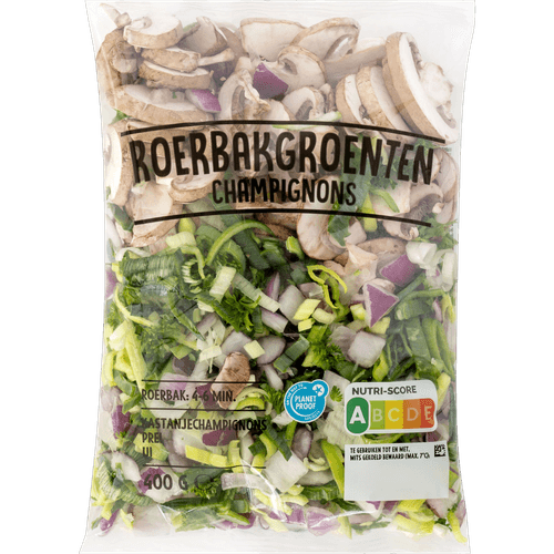 Foto van Roerbakgroente champignon op witte achtergrond