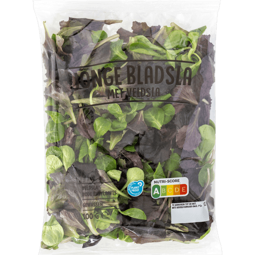 Foto van Jonge bladsla met veldsla op witte achtergrond