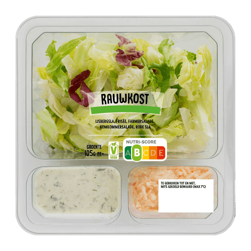 Foto van Groene salade rauwkost op witte achtergrond