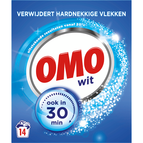 Foto van Omo Poeder wasmiddel wit 14 wasbeurten op witte achtergrond