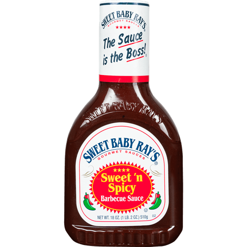Foto van Sweet Baby Ray's Barbecuesaus sweet n spicy op witte achtergrond