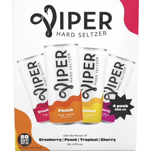 Foto van Viper Hard seltzer 4x250ml op witte achtergrond