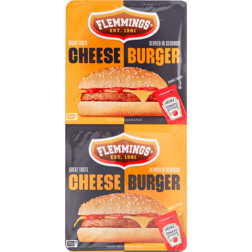 Foto van Flemmings Cheeseburgers op witte achtergrond