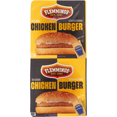 Foto van Flemmings Chickenburger 2 stuks op witte achtergrond