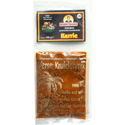 Foto van Kokki Djawa Boemboe kerrie op witte achtergrond