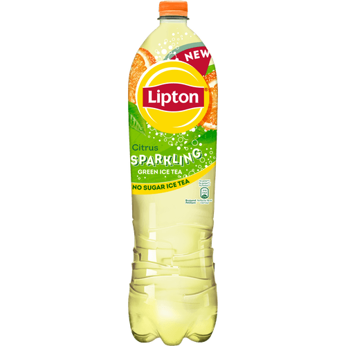 Foto van Lipton Ice tea green citrus zero sparkling op witte achtergrond