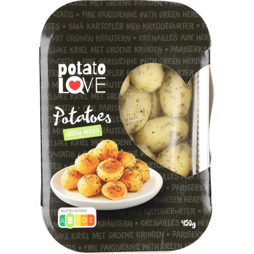 Foto van Potato Love Krieltjes groene kruiden op witte achtergrond