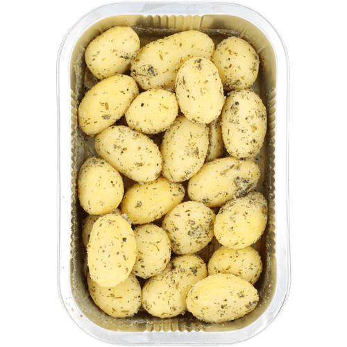 Foto van Potato Love Krieltjes groene kruiden op witte achtergrond