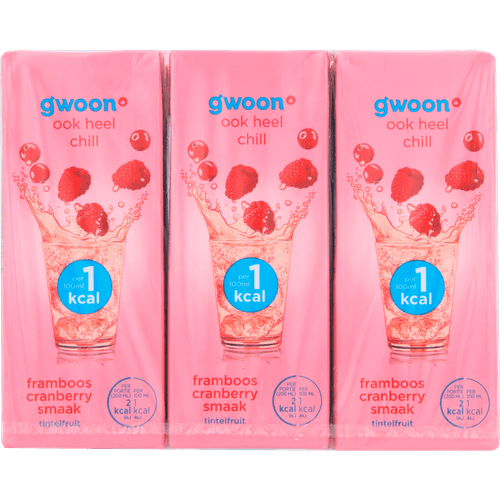 Foto van G'woon Tintelfruit framboos cranberry 1 kcal 6st. op witte achtergrond