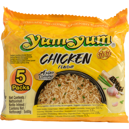 Foto van Yum Yum Noodles kip 5 stuks op witte achtergrond