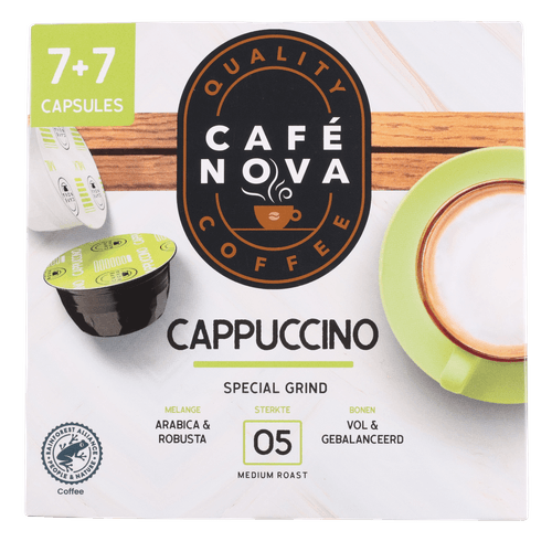 Foto van CAFE NOVA Koffiecups cappuccino op witte achtergrond