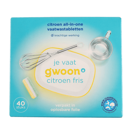 Foto van G'woon Vaatwastablet all in 1 citroen op witte achtergrond