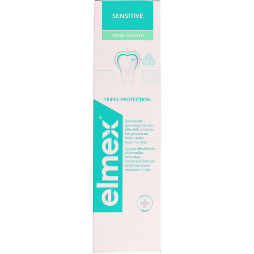 Foto van Elmex Tandpasta sensitive fresh breath op witte achtergrond