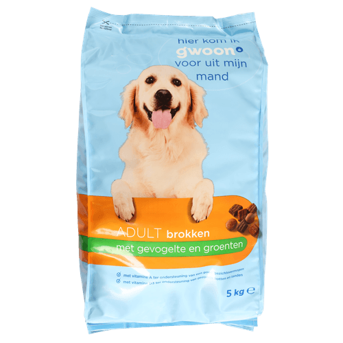 Foto van G'woon Hondenvoer adult kip groente op witte achtergrond