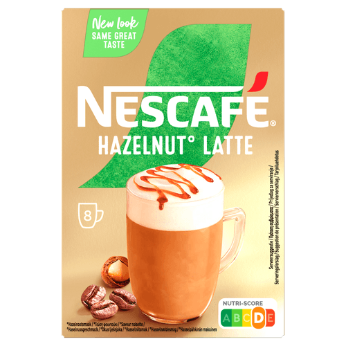 Foto van Nescafé Oploskoffie hazelnut latte 8 st. op witte achtergrond