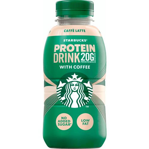 Foto van Starbucks Protein drink caffe latte op witte achtergrond