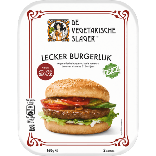Foto van De Vegetarische Slager Lecker burgerlijk op witte achtergrond