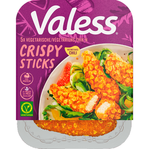 Foto van Valess Vegetarische Crispy Sticks op witte achtergrond