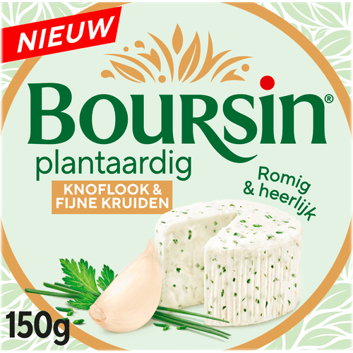 Foto van Boursin Knoflook en fijne kruiden plantaardig op witte achtergrond