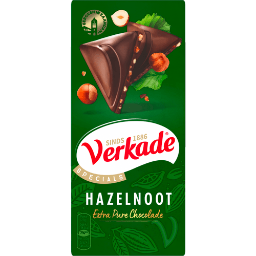 Foto van Verkade Chocoladereep extra puur hazelnoot op witte achtergrond