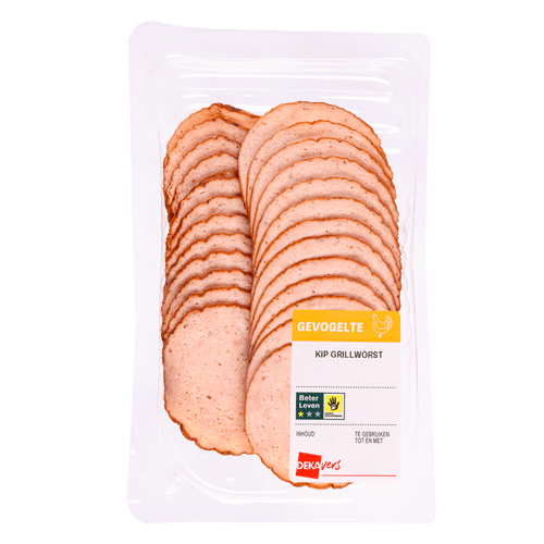 Foto van DekaVers Kip grillworst op witte achtergrond