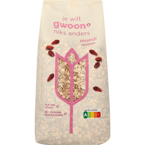 Foto van G'woon Muesli op witte achtergrond