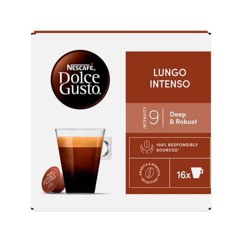 Foto van Nescafé Dolce gusto lungo intenso sterkte 9. op witte achtergrond