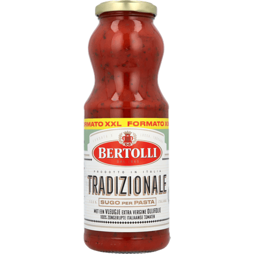 Foto van Bertolli Pastasaus traditionale op witte achtergrond