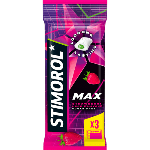 Foto van Stimorol Kauwgom max strawb. lime 3 st. op witte achtergrond