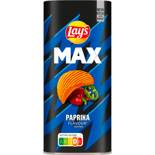 Foto van Lay's Ribbelchips max paprika op witte achtergrond