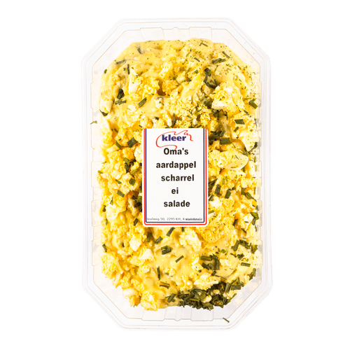 Foto van Kleer Delicatessen Salade oma aardappel scharrel ei op witte achtergrond