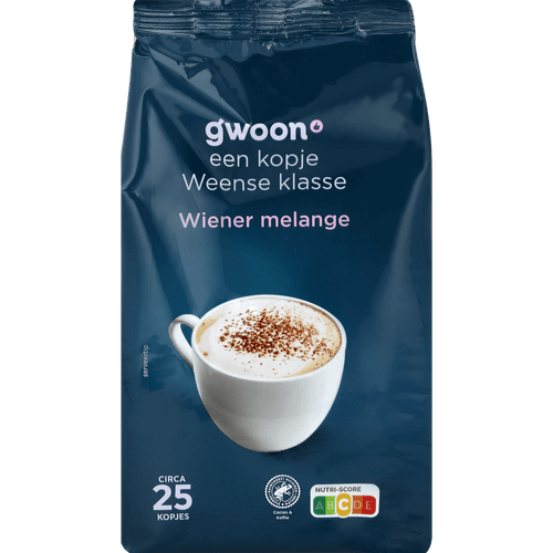 Foto van G'woon Oploskoffie wiener melange op witte achtergrond